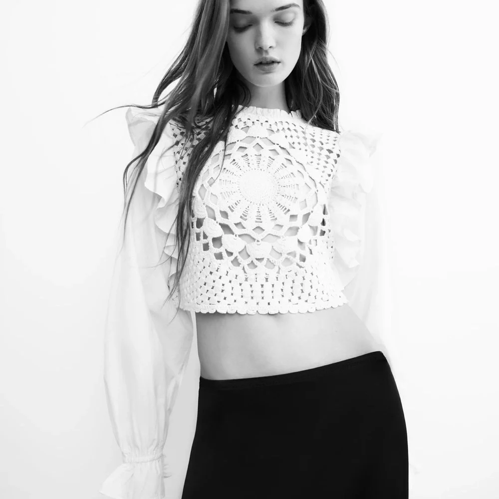 ZARA RUFFLED SLEEVE KNIT CONTRASTING TOP blogger favorite